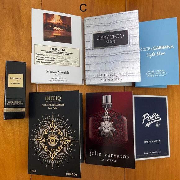 7 Men Cologne Samples - Balmain, Margiela, Jimmy, Dolce, Initio, Varvatos, Polo - Picture 1 of 5